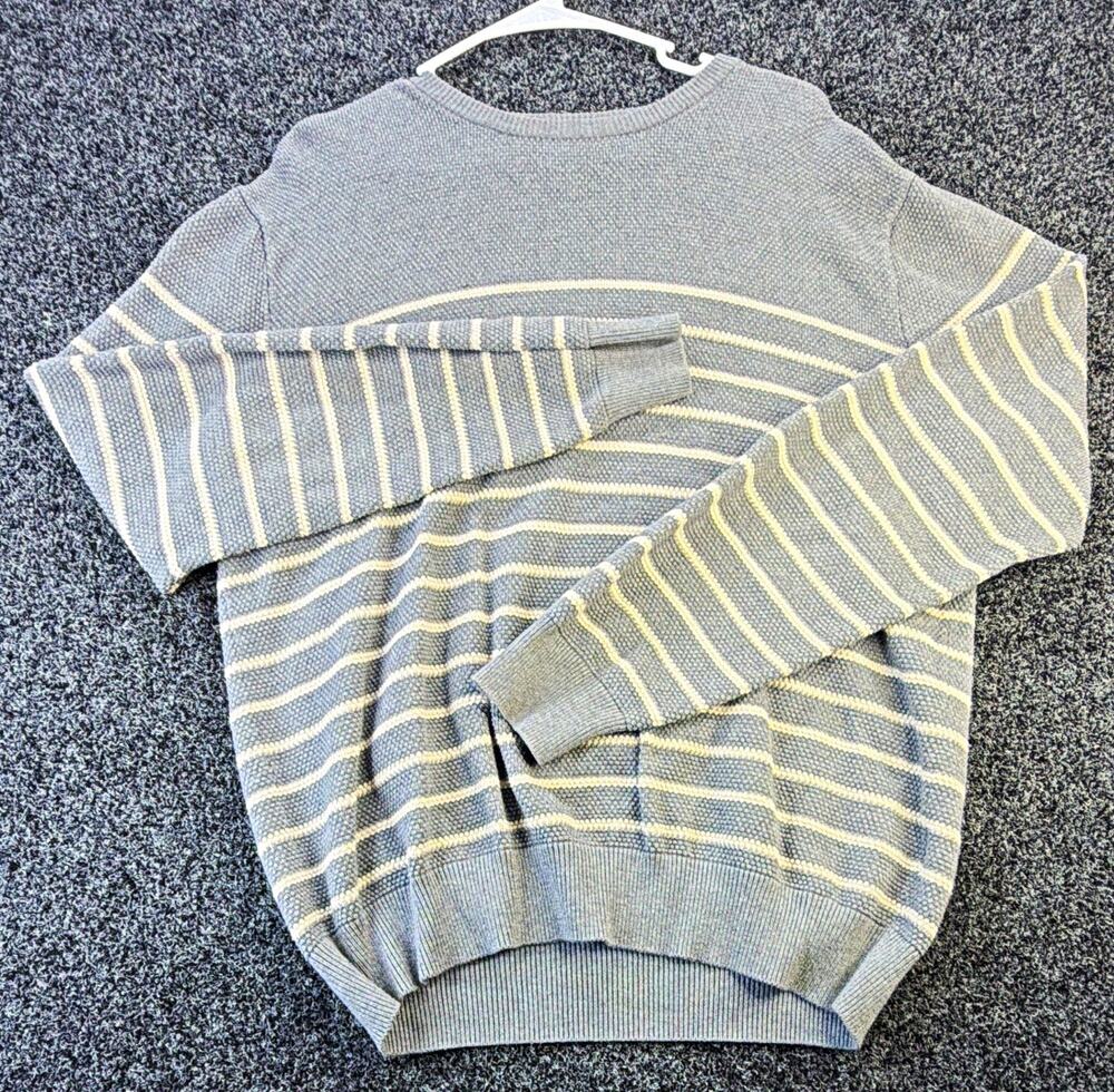 Shades of Grey by Micah Cohen Mens XL Gray White Striped Crewneck Knit Sweater